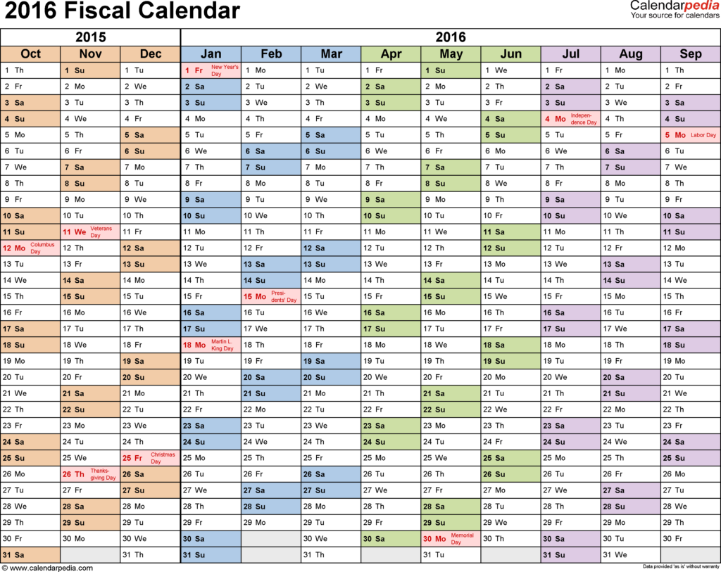 Fiscal Calendars 2016 Free Printable Excel Templates - Fiscal Year 2016 Calendar With Week Numbers