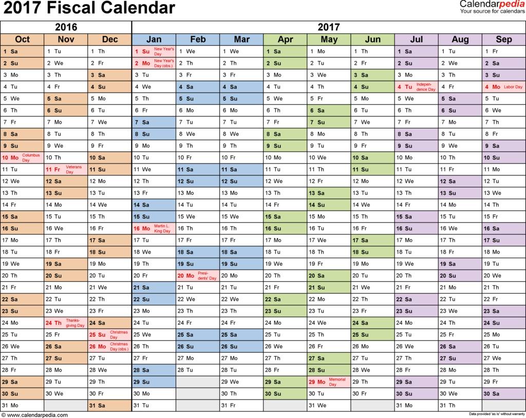 Fiscal Calendars 2017 Free Printable PDF Templates - Fiscal Calendar 2017 Week Numbers