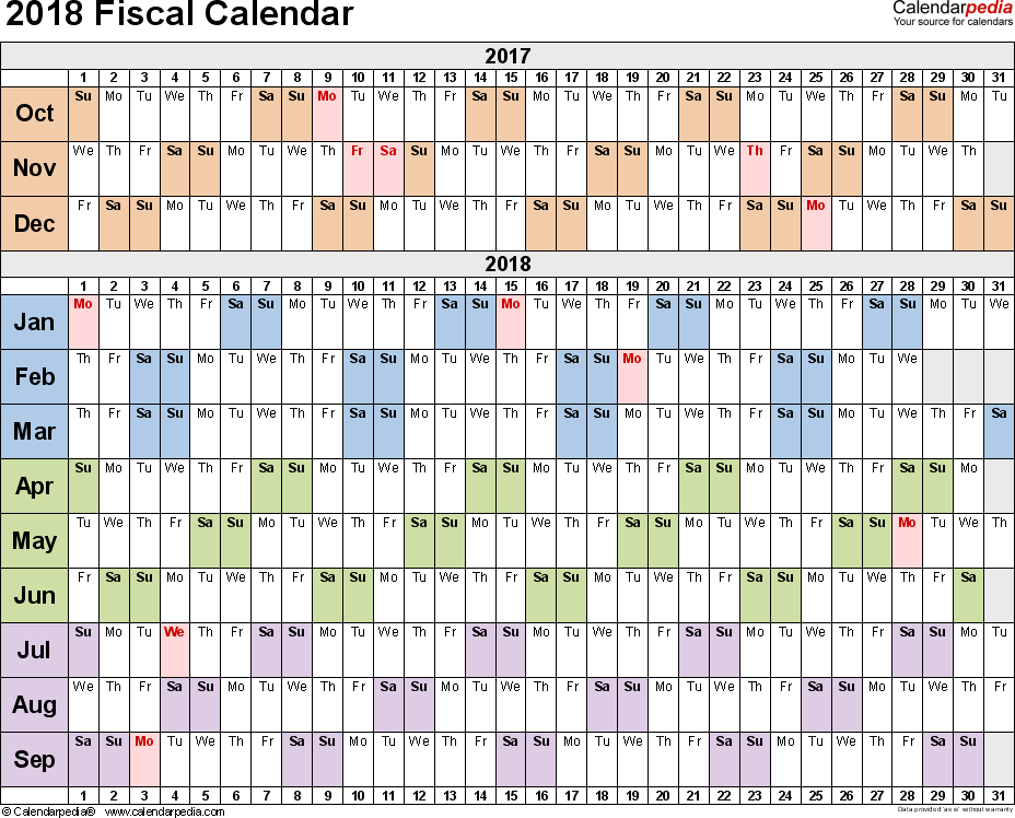 Fiscal Calendars 2018 Free Printable PDF Templates - Fiscal Calendar 2018 Week Numbers