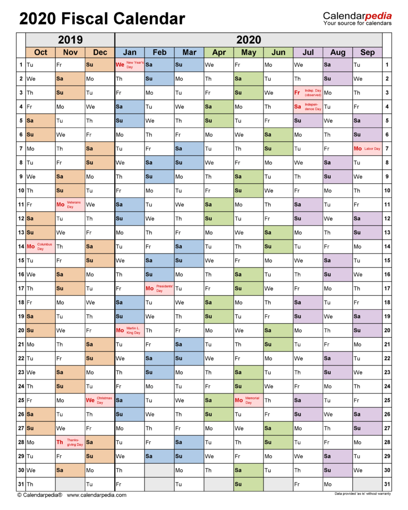 Fiscal Calendars 2020 Free Printable PDF Templates - Fiscal Calendar 2020 Week Numbers