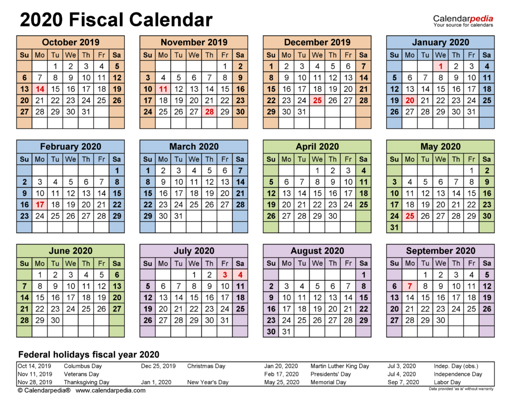 Fiscal Calendars 2020 Free Printable PDF Templates - Fiscal Calendar 2020 Week Numbers