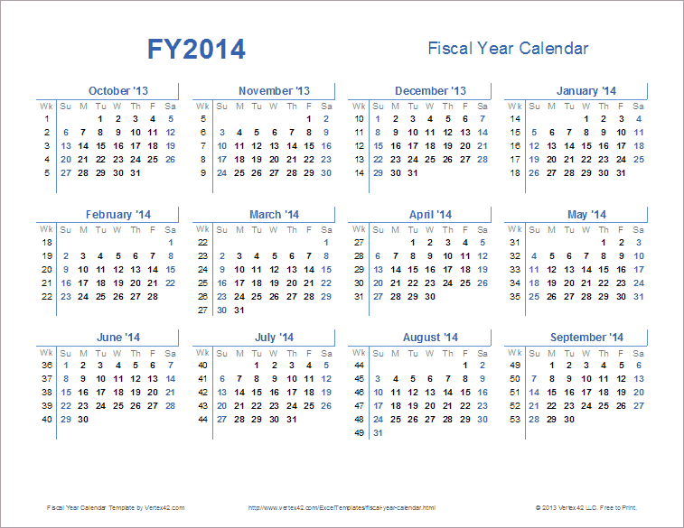 Fiscal Year Calendar Template For 2014 And Beyond - 2014 Financial Year Calendar Week Numbers