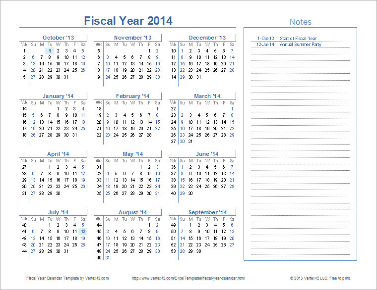 Fiscal Year Calendar Template For 2014 And Beyond - 2014 Financial Year Calendar Week Numbers