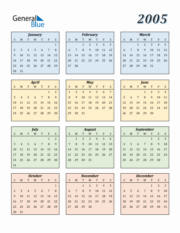 Free 2005 Calendars In PDF Word Excel - 2005 Calendar With Week Numbers