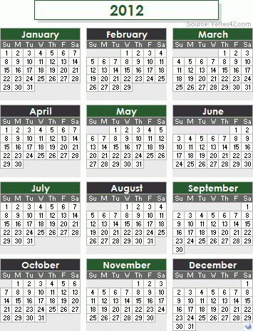 Free 2012 Calendar Images And 2012 Calendar Templates - 2012 Calendar Showing Week Numbers