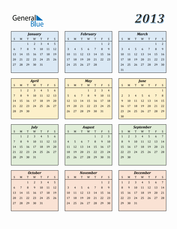 Free 2013 Calendars In PDF Word Excel - 2013 Calendar Numbered Weeks