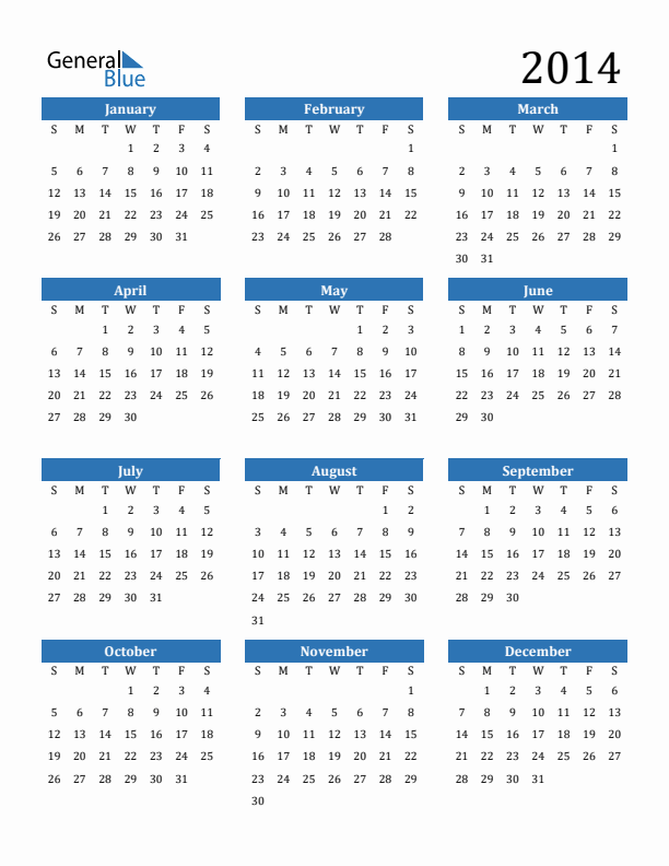 Free 2014 Calendars In PDF Word Excel - 2014 Calendar Numbered Weeks