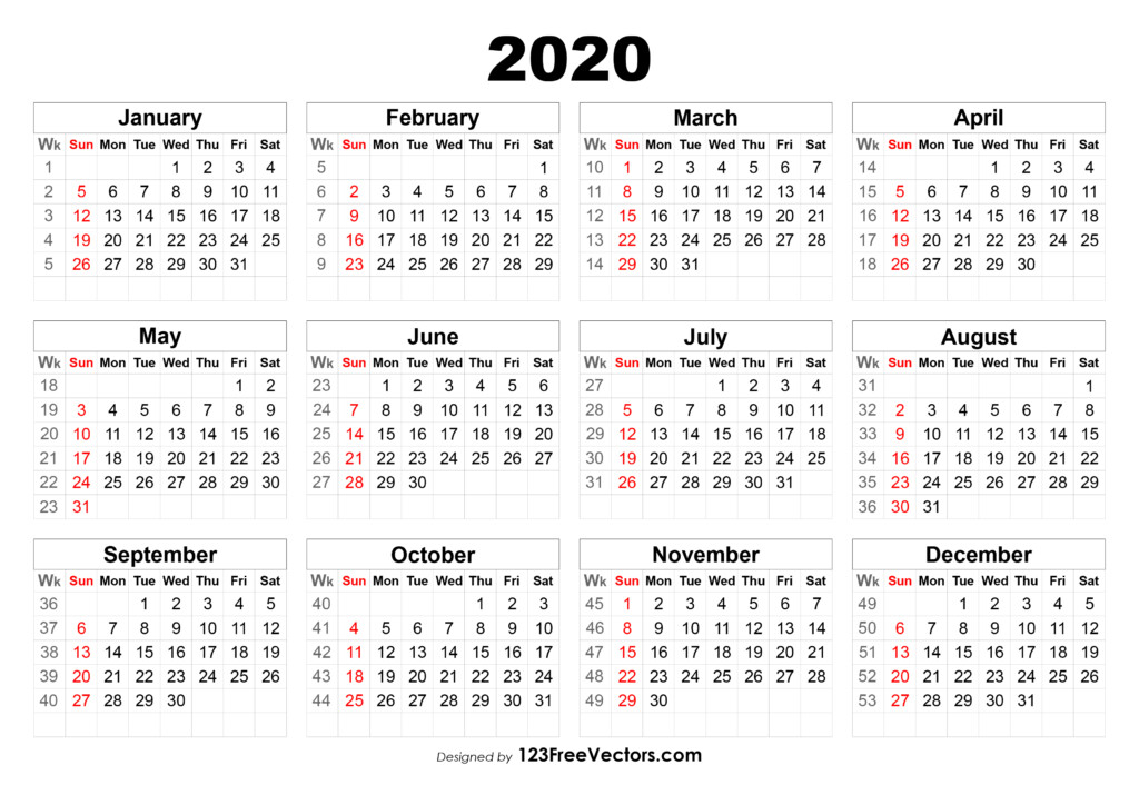 Free 2020 Calendar With Week Numbers - 2020 Calendar With Week Numbers Printable