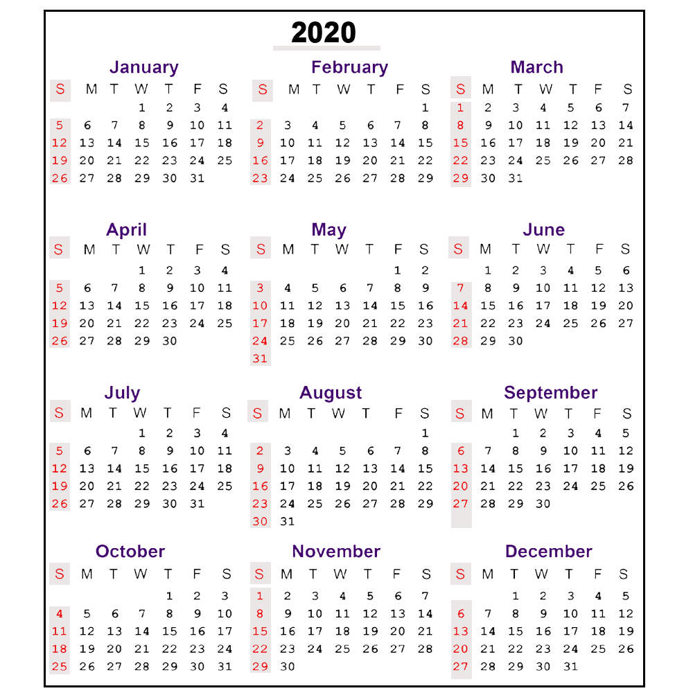 Free 2020 Printable Calendar Templates Editable Calendars 2020 - 12 Month 2020 Calendar Numbered Weeks