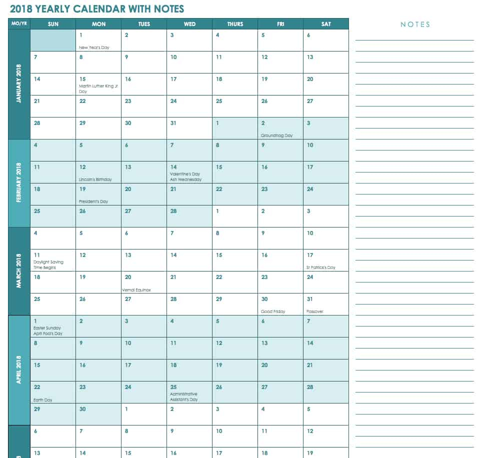 Free Excel Calendar Templates - 2018 Yearly Calendar Template Excel With Week Numbers