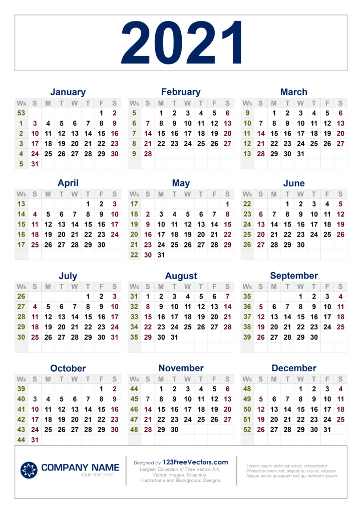 Free Free Download 2021 Calendar With Week Numbers - Weekly Calendar Numbers