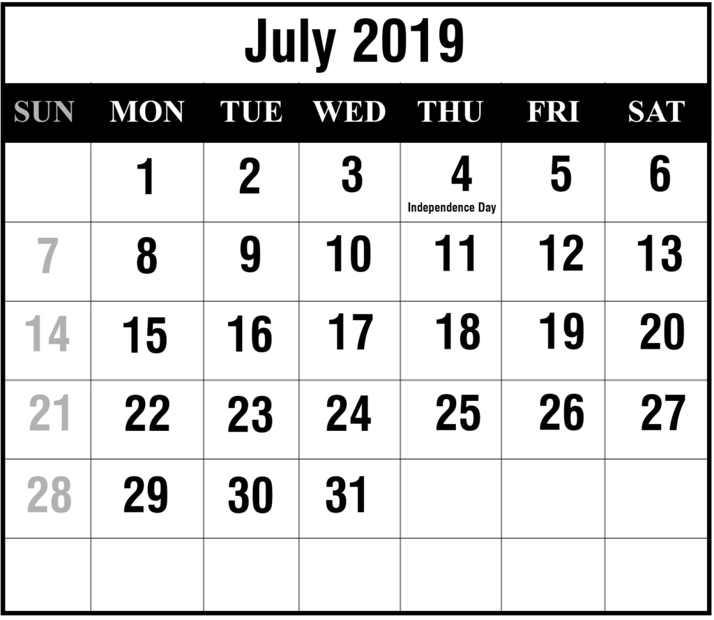 Free July Printable Calendar 2019 Best Printable Calendar - July 2019 Calendar With Week Numbers