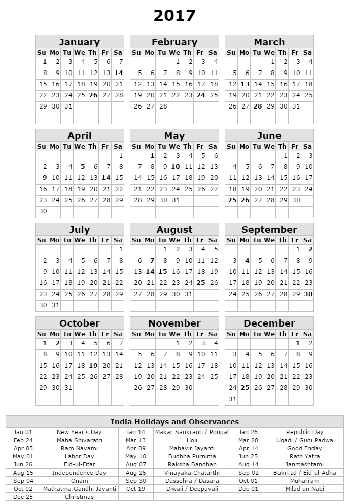 Free Printable Calendar 2018 India Holidays Calendar 2017 - 2017 Calendar With Week Numbers Printable India