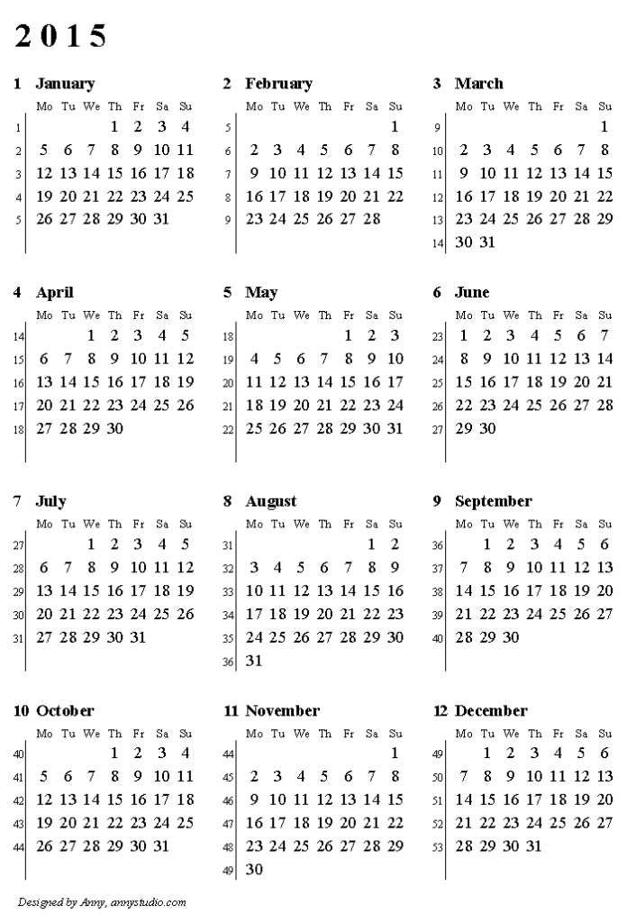 Free Printable Calendars And Planners For 2023 And Past Years - 2015 Calendar Week Numbers Printable