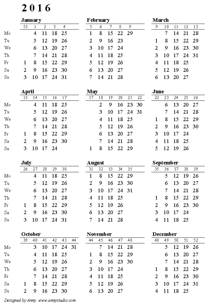 Free Printable Calendars And Planners For 2023 And Past Years - 2016 Calendar Pdf With Week Numbers