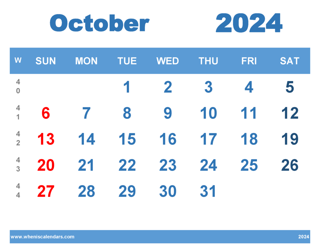 Free Printable October 2024 Calendar With Week Numbers - October 2024 Calendar With Week Numbers