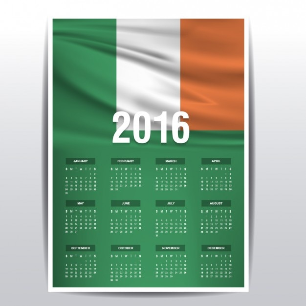 Free Vector Ireland Calendar Of 2016 - 2016 Calendar Ireland With Week Numbers