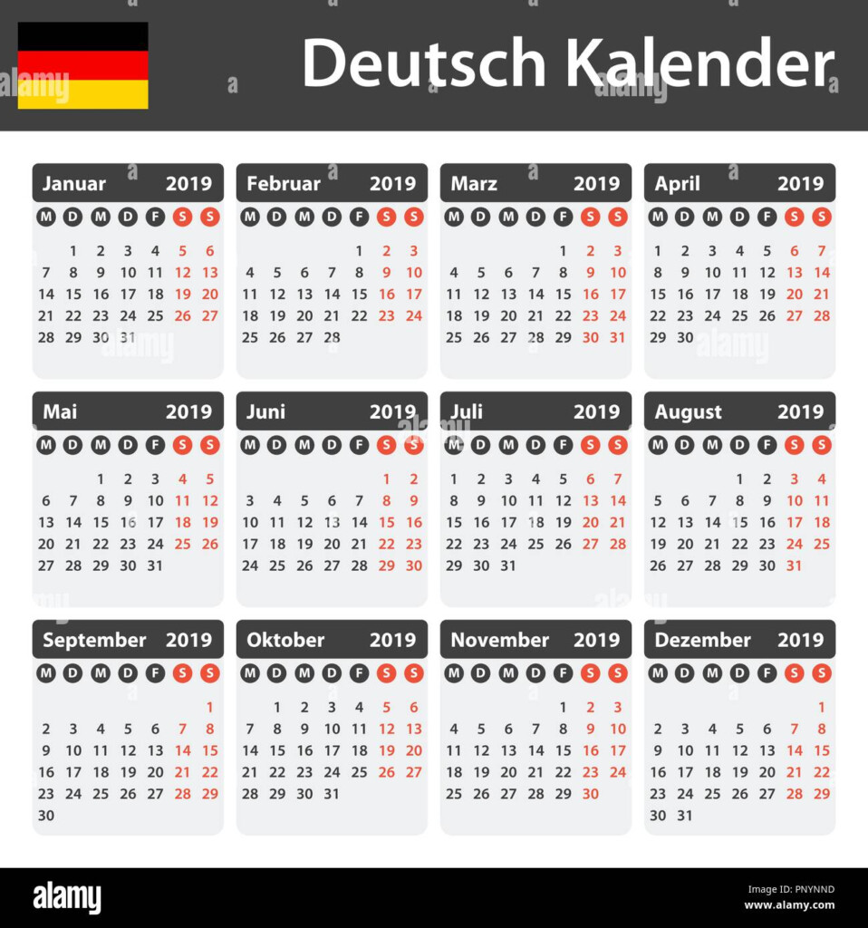 German Calendar For 2019 Scheduler Agenda Or Diary Template Week  - Week Numbers In German Calendar