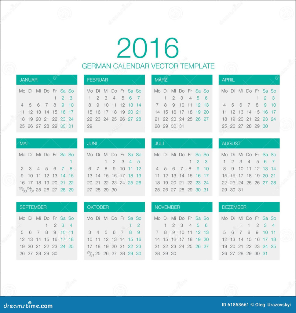 German Calendar Vector 2016 Stock Illustration Image 61853661 - German Calendar 2016 With Week Numbers