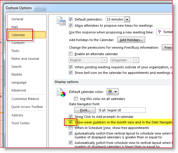 How To Add Week Numbers To Microsoft Outlook Calendar - Adding Week Numbers To Outlook 2010 Calendar