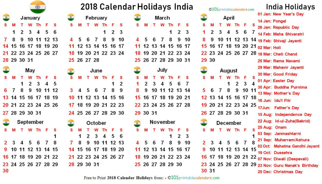 Indian Holidays 2018 Holiday Calendar Holiday Jayanti - 2018 Calendar With Week Numbers Pdf India