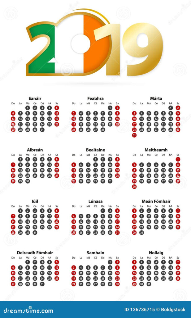 Irish Calendar 2019 With Numbers In Circles Week Starts On Sunday  - Calendar 2019 With Week Numbers Ireland