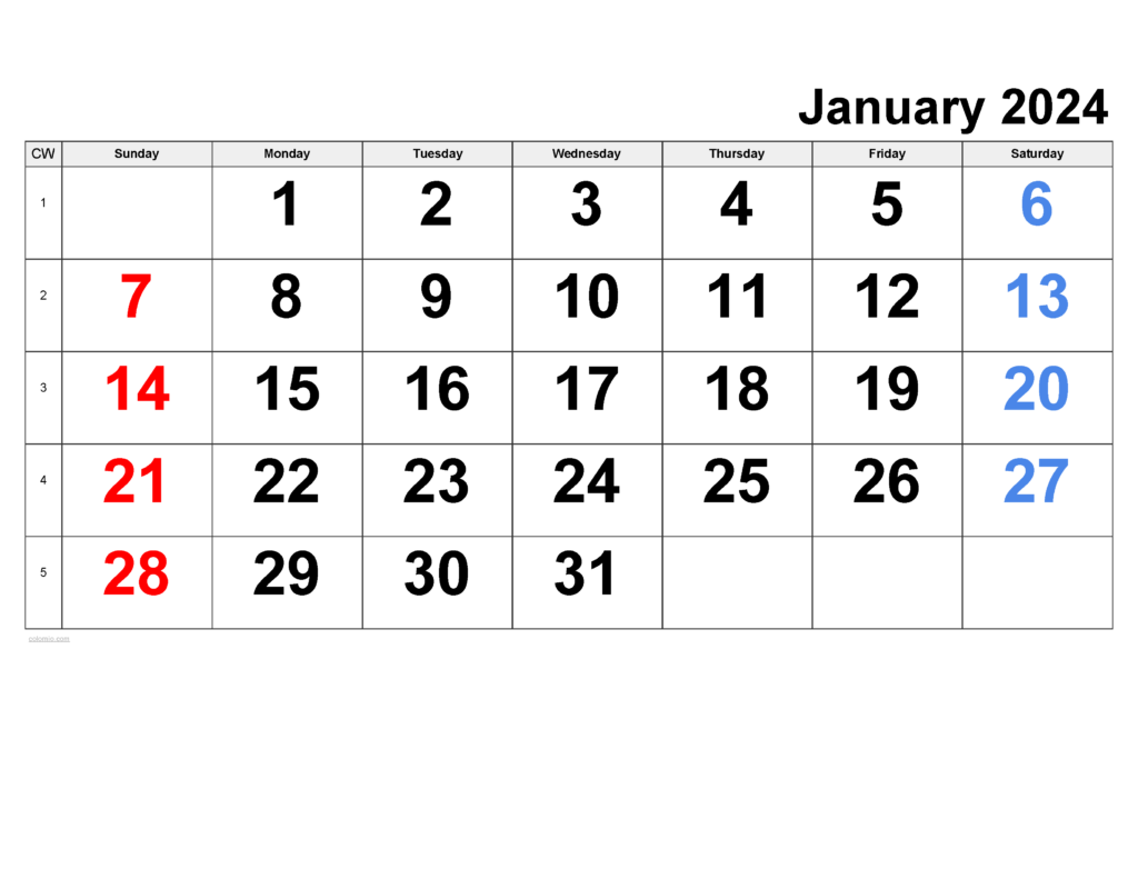 January 2023 Calendar Free Printable PDF XLS And PNG - Monthly Calendar With Week Numbers