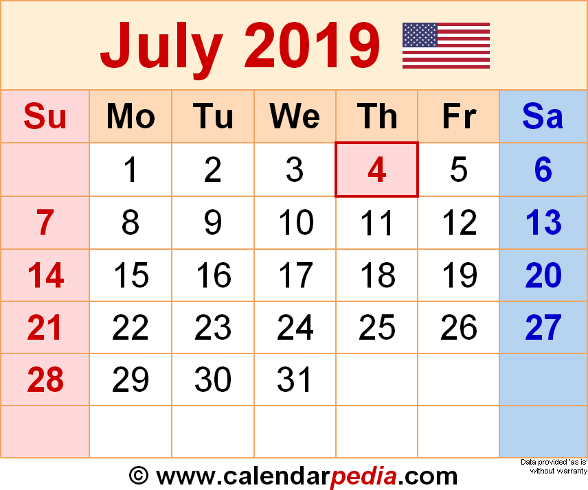 July 2019 Calendar Templates For Word Excel And PDF - July 2019 Calendar With Week Numbers