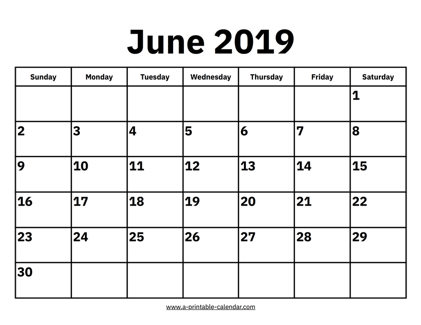 June 2019 Calendar A Printable Calendar - June 2019 Calendar Showing Week Numbers