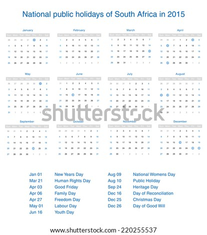 National Public Holidays South Africa 2015 Stock Illustration 220255537  - 2015 Calendar South Africa With Week Numbers