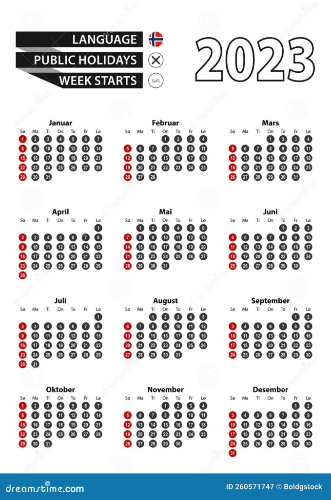 Norwegian Calendar 2023 With Numbers In Circles Week Starts On Sunday  - Norwegian Calendar Week Numbers