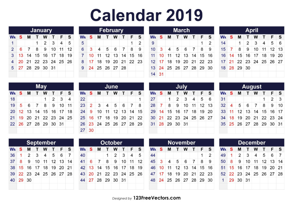 Printable 2019 Calendar With Week Numbers Free Download 2019 Calendar  - 2019 20 Calendar With Week Numbers