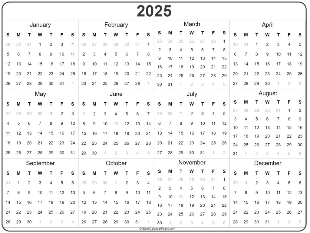 Printable 2025 Calendar Printable Blank World - Blank Calendar Yearly 2025 No Week Numbers