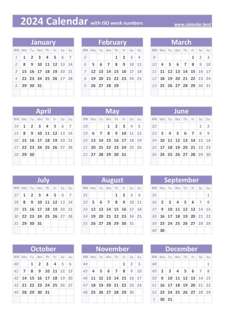 Printable Calendar With Week Numbers 2024 Gabbey Rayshell - Calendar With Weeks Numbered 2024