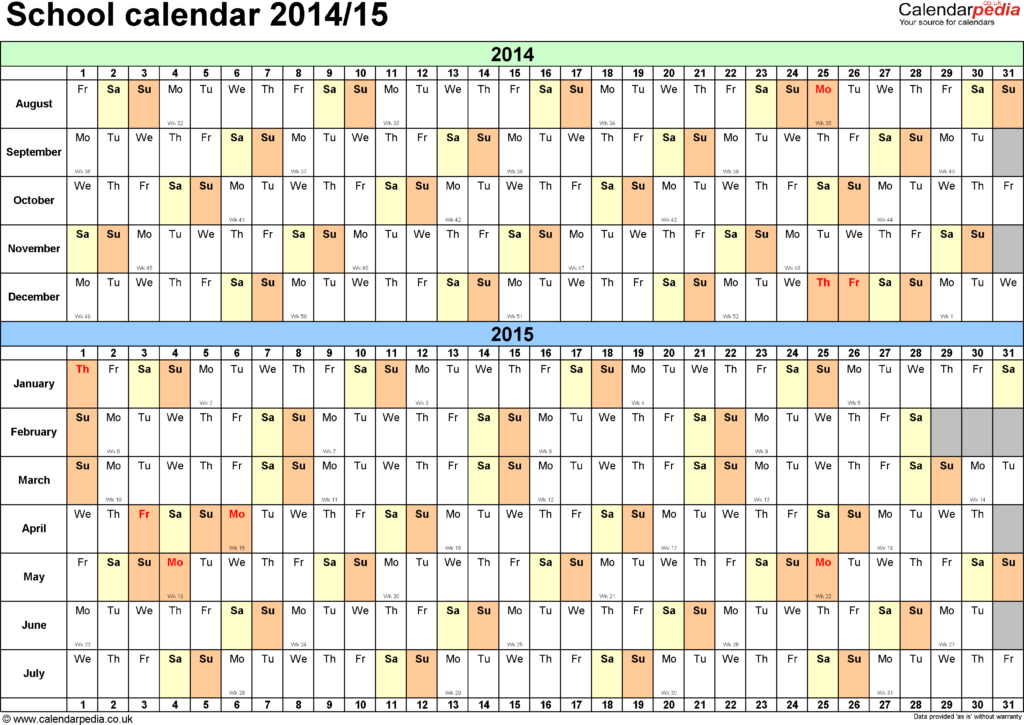 School Calendars 2014 15 UK Free Printable Excel Templates - Calendar 2014 Week Numbers Excel