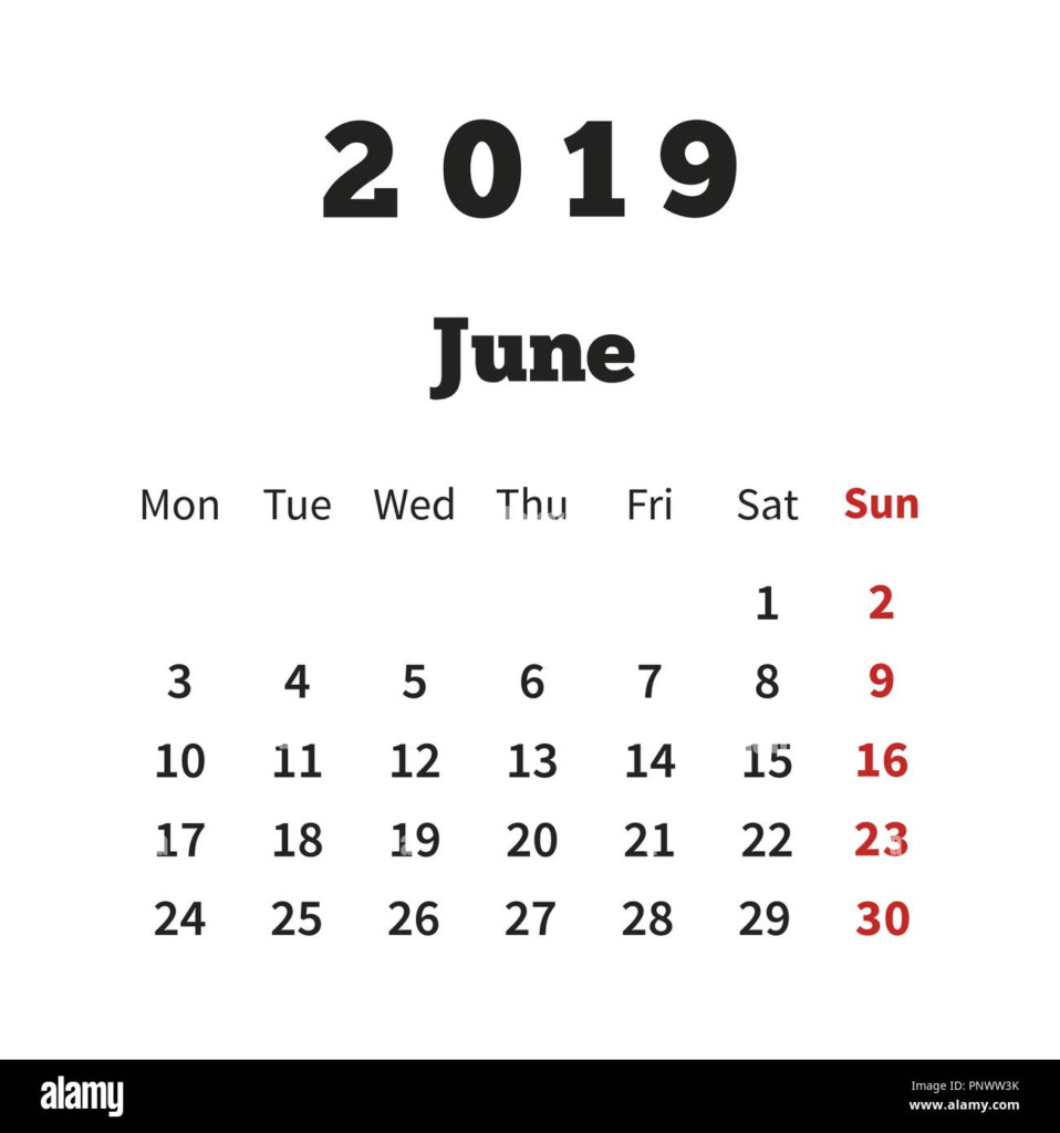 Simple Calendar On June 2019 Year With Week Starting From Monday On  - June 2019 Calendar Showing Week Numbers