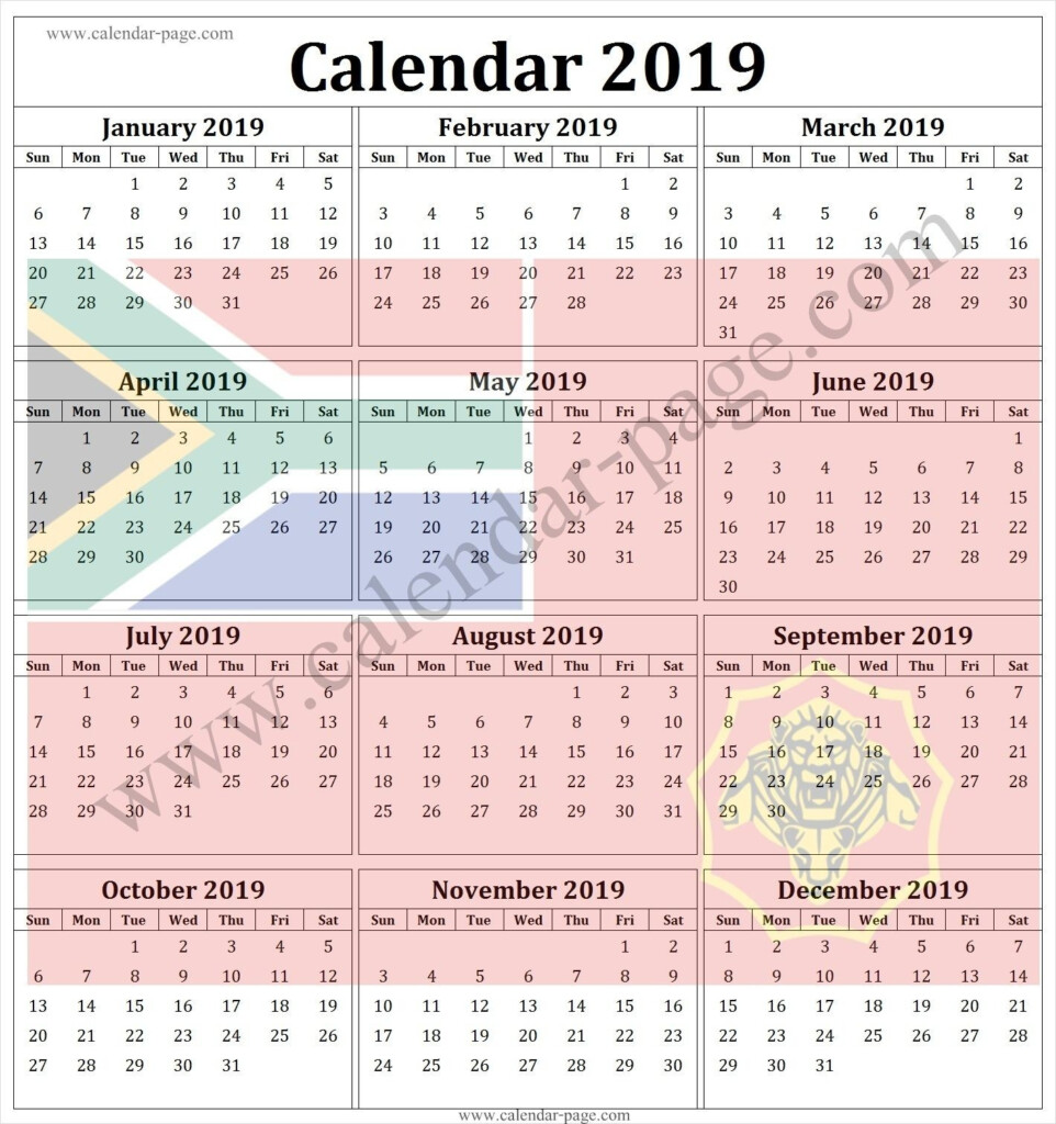 South African Calendar With Public Holidays Calendar Template Printable - 2019 Calendar With Week Numbers South Africa