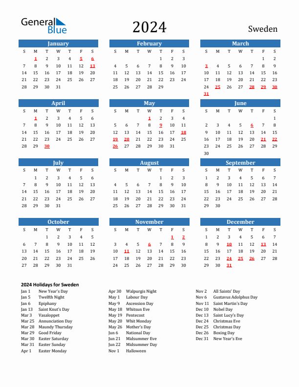 Swedish Calendar 2024 With Week Numbers Berty Chandra - Swedish Calendar Week Numbers