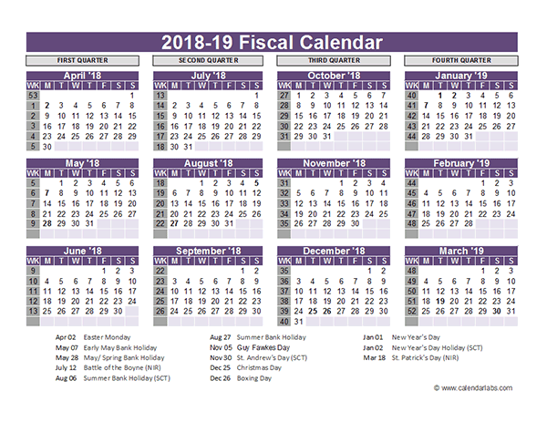 UK Fiscal Calendar Template 2018 19 Free Printable Templates - Financial Calendar 2018 19 With Week Numbers