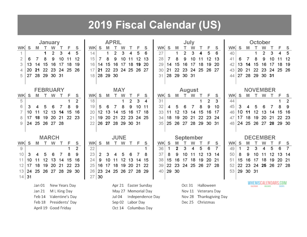 Us Financial Calendar Week Numbers - 2019 January Fiscal Calendar With Week Numbers