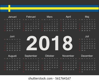 Vector Black Swedish Circle Calendar 2018 Stock Vector Royalty Free  - Swedish Calendar 2018 With Week Numbers