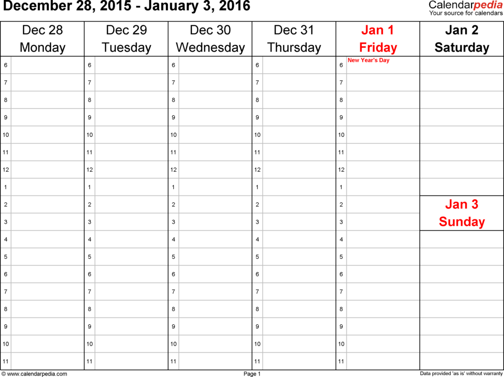 Weekly Calendars 2016 For PDF 12 Free Printable Templates - Calendar 2016 Week Numbers Pdf