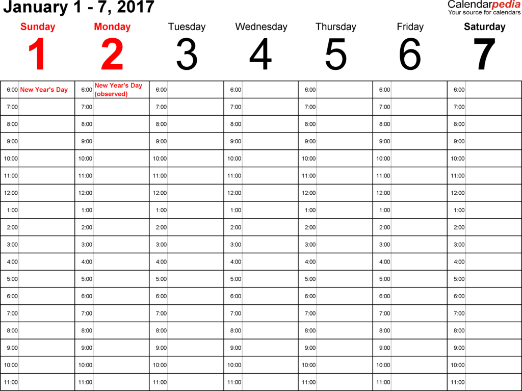 Weekly Calendars 2017 For Excel 12 Free Printable Templates - Weekly Calendar 2017 Excel With Week Numbers