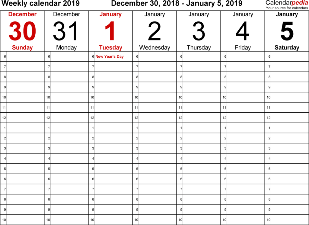 Weekly Calendars 2019 For Excel 12 Free Printable Templates - 2019 Calendar With Week Numbers Excel Download