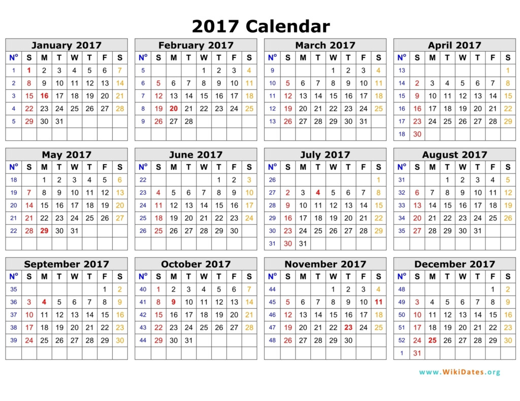 Year Calendar Numbered Weeks Month Calendar Printable - Calendar With Numbered Weeks 2017