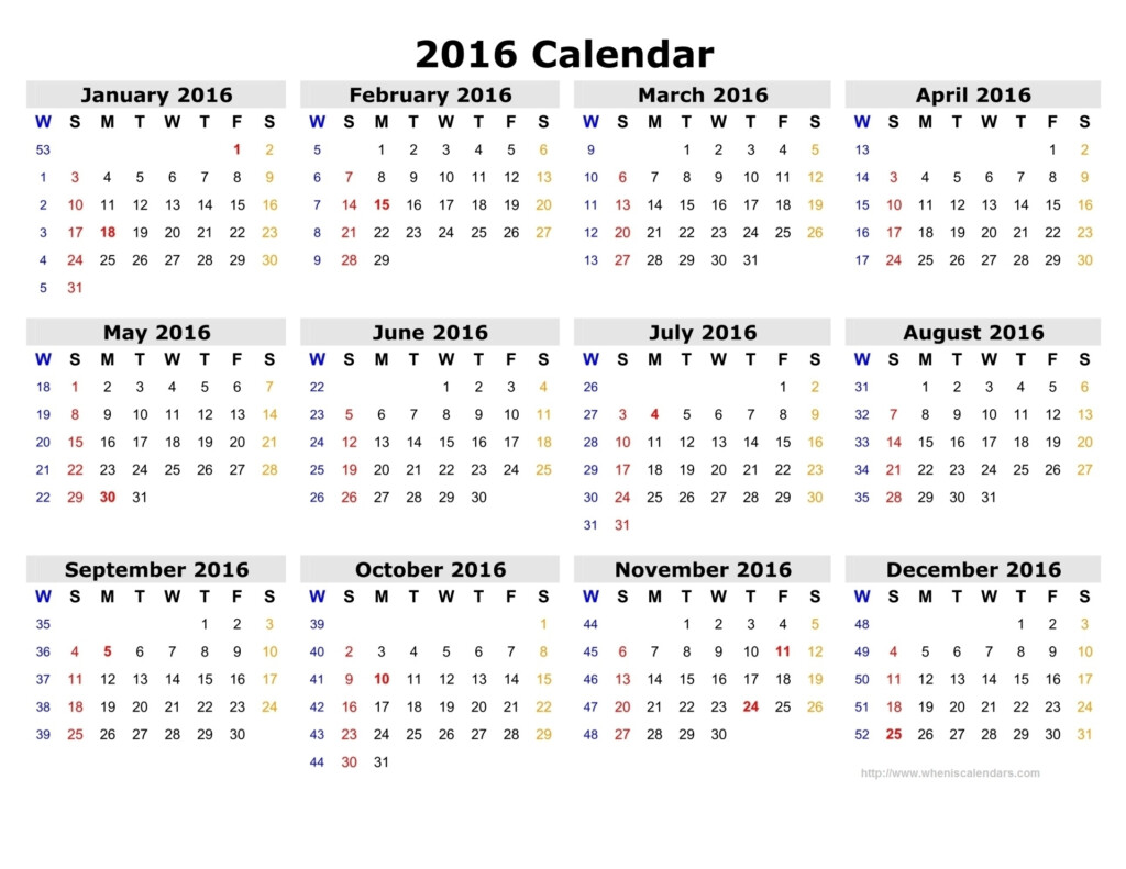 Year Calendar Showing Weeks Month Calendar Printable - 2016 Calendar Ireland With Week Numbers