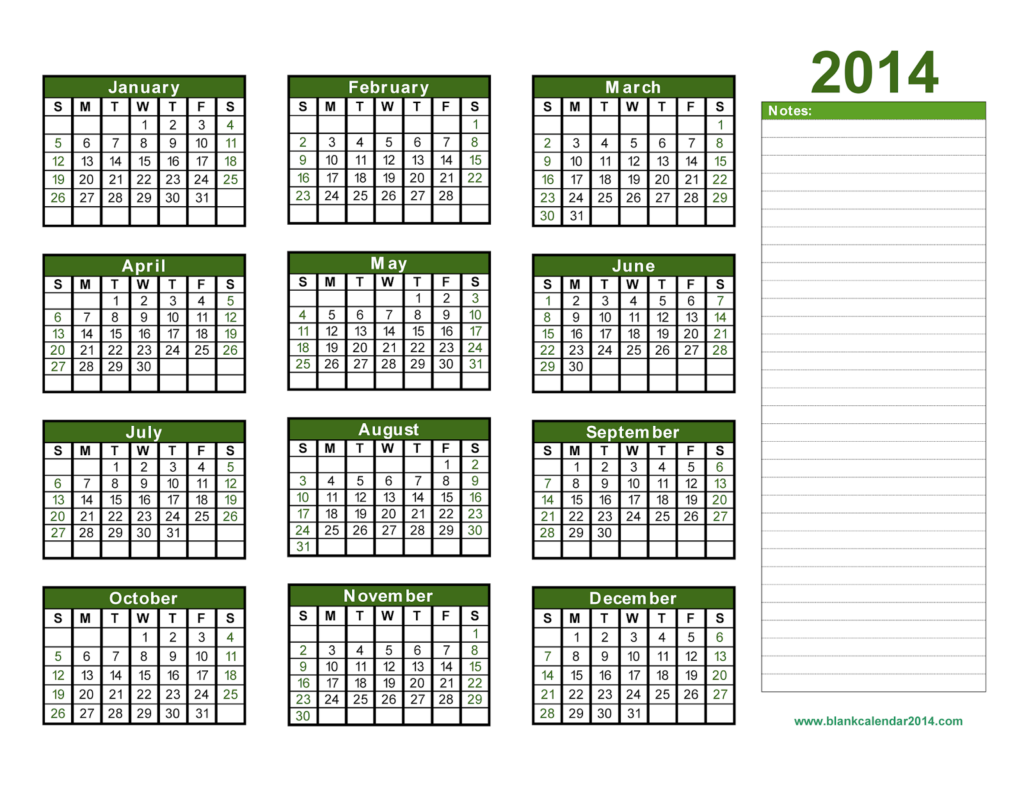 Yearly Calendar 2014 Printable Calendar 2014 Blank Calendar 2014  - 2014 Calendar Year Planner With Week Numbers